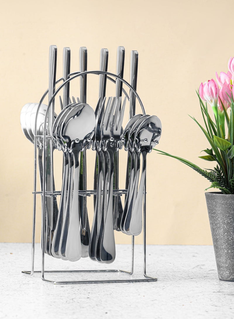 ديلكاسا طقم أدوات مائدة ديلكاسا من الفولاذ المقاوم للصدأ مكون من 24 قطعة مع حامل، ملعقة طعام، شوكة طعام، ملعقة شاي، سكين، طقم من 6 قطع - Image 1